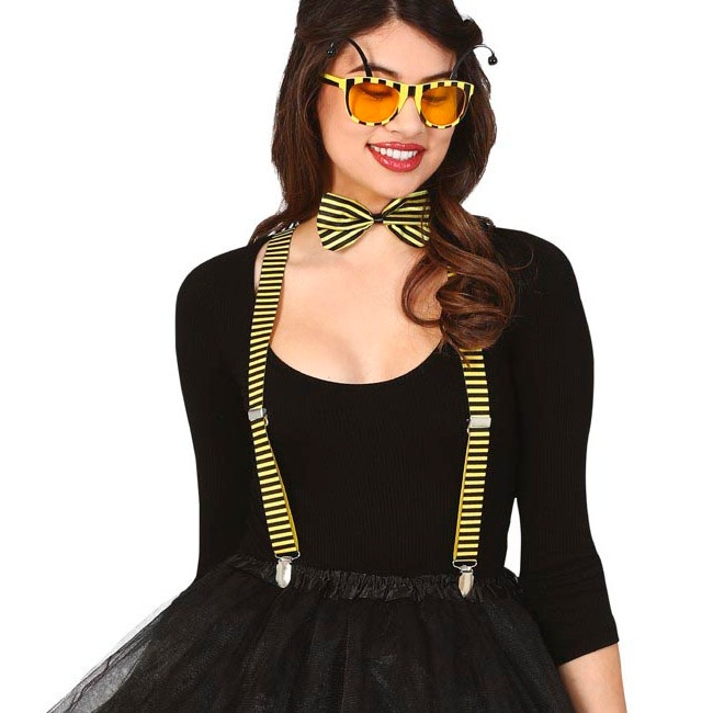 Set aus Brille, Fliege und Hosenträger Biene für Erwachsene