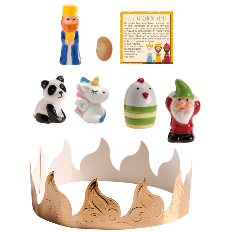 Set für den Dreikönigskuchen: Krone, Bohne, König, Karte und 4 Figuren