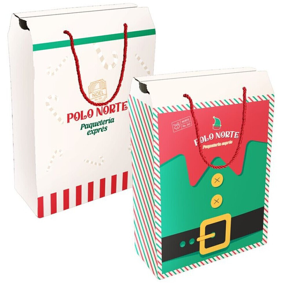 Geschenkbox 35 x 24 x 11 cm im weihnachtlichen Elfen-Design mit Griffen - 1 Stück