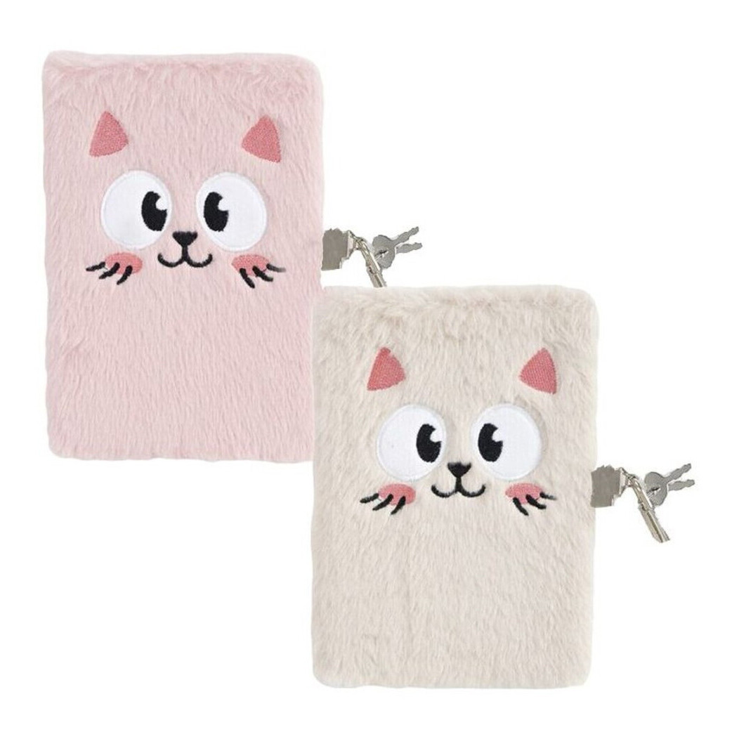 Plüschiges Kätzchen-Tagebuch mit Schloss, 13,5 x 16 cm - 1 Einheit