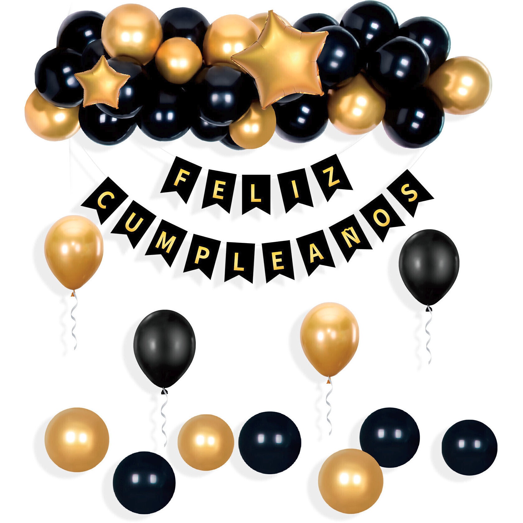 Metallic Happy Birthday Ballonkranz und Wimpel - 41 Stk.