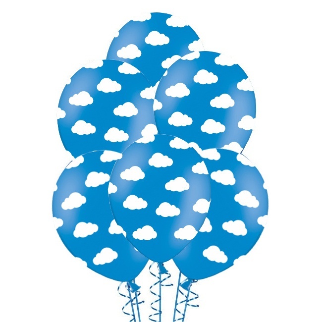 Latex Luftballons mit weißen Wolken 30 cm - PartyDeco - 6 Stück
