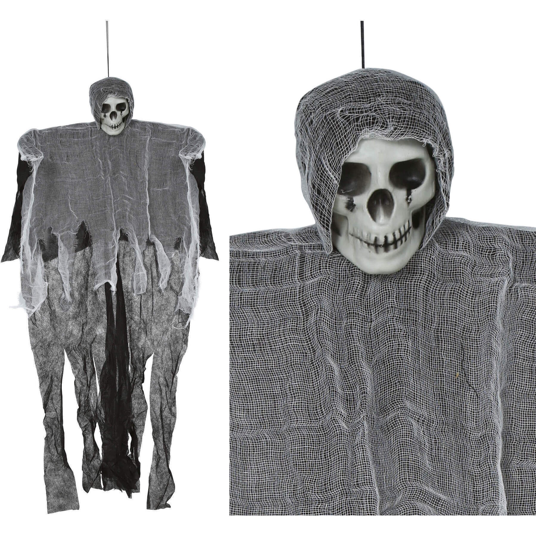 Hängebare Skelettfigur mit Kutte, 90 cm - 2