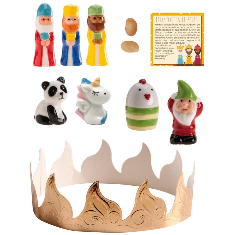 Set für den Dreikönigskuchen: Krone, Bohne, König, Karte und 4 Figuren - 2
