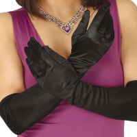 Schwarze Satin-Handschuhe - 51 cm