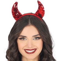 Haarreif mit roten Hörnern und Pailletten