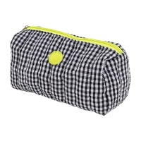 Kosmetiktasche im Vichy-Karo Schwarz-Weiß mit neonfarbigem Reißverschluss, 18 x 11 x 8 cm