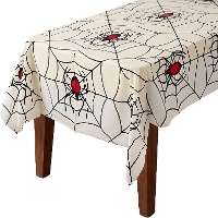 Tischtuch mit Spinnennetz und Spinne mit roter Rückseite 1,35 x 2,70 m