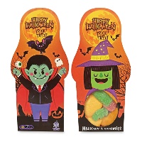 Halloween Tasche mit Vampir- und Hexensilhouette mit Wolken und verschiedenen Gummibärchen, 48 g