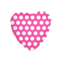 Fuchsia Herzballon mit fuchsiafarbenen Punkten 45 cm - 1 Stück