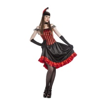 Rotes und schwarzes Can Can Can Kostüm für Frauen.