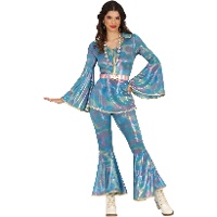 Disco-Style Kostüm in Blau mit Muster für Damen