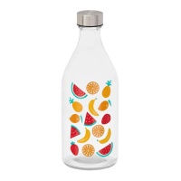 Flasche mit 1 Liter Füllmenge und Fruchtmotiv mit Stahlverschluss