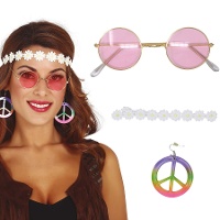 Hippie-Set mit Stirnband, Ohrringen und Brillen