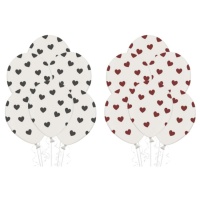 Weiße Latexballons mit Herzen 30 cm - PartyDeco - 6 Stück.