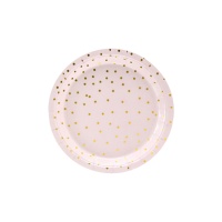 Runde rosa Teller mit goldenen Punkten 18 cm - 6 Stück