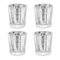 Silberner Glas-Kerzenhalter 5,5 x 6 cm - 4 Stück