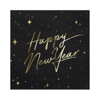 Happy New Year Servietten schwarz 16,5 x 16,5 cm - 20 Stk.