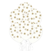 Klare Latexballons mit goldenen Sternen 30cm - 50 Stk.
