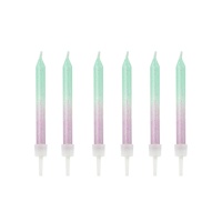 6cm aquamarin und lila Glitzerkerzen - 20 Stk.