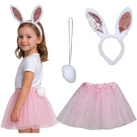 Häschen-Set mit Haarreif, Tüllrock und Puschelschwanz