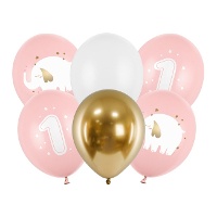 Elefanten Baby Erster Geburtstag Latexballons 30 cm - PartyDeco - 6 Stück