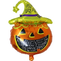 Kürbis-Folienballon mit Hexenhut, 70 cm