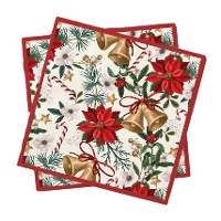 Weihnachtsservietten mit Weihnachtsblumen- und Glockenmotiv, 16,5 x 16,5 cm - 20 Stück