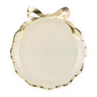 Pappteller 24 x 26,8 cm - goldene Weihnachtsschleife - 6 Stück