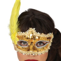 Maske mit Pailletten und Federn - 1 Stück