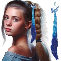 Blaue Haarsträhne mit Schmetterlings-Clip, 35 cm