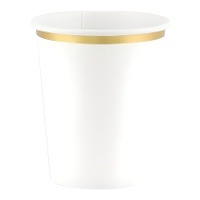 Weiße Pappbecher mit Goldrand 260 ml - 6 Stück.