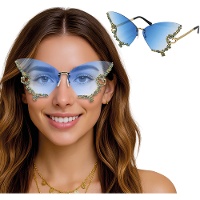Blaue Schmetterlingsbrille mit Schmucksteinen