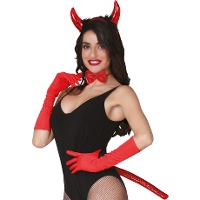 Teufelin-Set in Rot mit Haarreif, Fliege und Schwanz