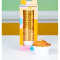 Weiß-Goldene Cupcake-Kapseln, 5 cm - 50 Stück