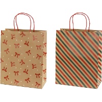 Geschenktüte aus Kraftpapier mit weihnachtlichen Motiven, 32,5 x 26 x 12 cm - 1 Stück