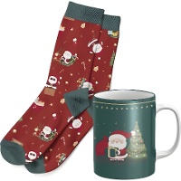 Geschenkset mit Tasse und Socken im Weihnachtsmann-Design