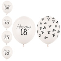 Latexballons mit Nummer und schwarzer Schleife zum Geburtstag, 30 cm - 6 Stück