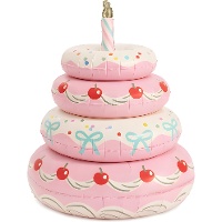 Rosa Folienballon in Form einer Donut-Torte zum Aufstellen, 72 x 89 cm