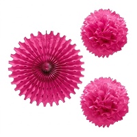 Fächer-Anhänger mit bunten Pompons - 3 Stück.