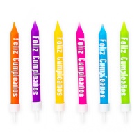 Bunte Kerzen mit Happy Birthday - 12 Stück.