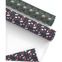 Geschenkpapier mit Mützen- und Sternmotiv, 2 x 0,70 m - 1 Stück