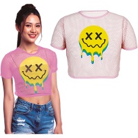 Damen-Mesh-Crop-Top mit Smiley