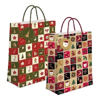 Geschenktasche 45 x 33 x 10 cm mit weihnachtlichem Rastermuster - 1 Stück