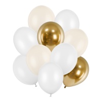 Latexballons 27 bis 30 cm in Weiß und Gold - 10 Stück