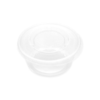 80 ml Saucenbecher aus transparentem Kunststoff mit Deckel - 50 Stück.