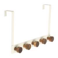 Über-Tür-Garderobe, 5 Haken, cremefarben mit Akazienholzknöpfen