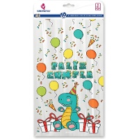 Süßigkeitentüten mit Dinosauriermotiv und dem Aufdruck 'Feliz Cumple', 35 x 18 cm - 10 Stück