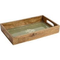 Tablett 41 x 26 cm - rustikal, olivgrüner Innenbereich mit Blattmotiv