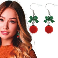 Weihnachtskugel-Ohrringe mit Schleife - 1 Paar